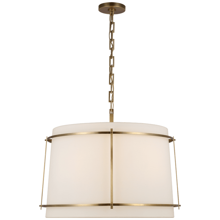 Callaway Large Hanging Shade in Hand-Rubbed Antique Brass with Linen Shade and Frosted Acrylic Diffuser