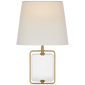 Henri Framed Jewel Sconce in Crystal and Hand-Rubbed Antique Brass with Linen Shade