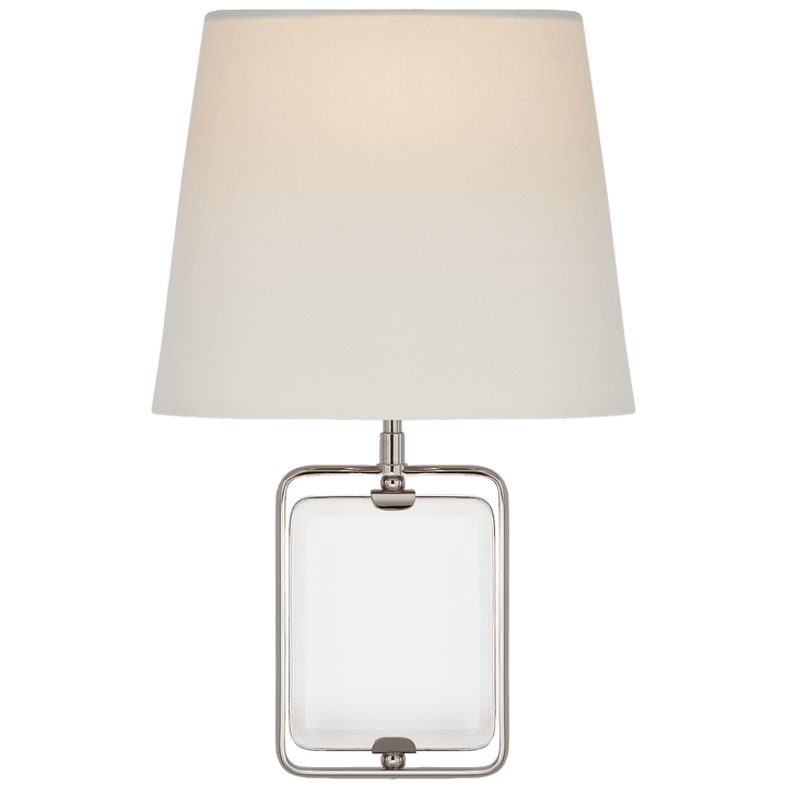 Henri Framed Jewel Sconce in Crystal and Polished Nickel with Linen Shade