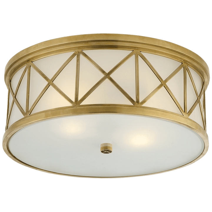 Montpelier Large Flush Mount in Hand-Rubbed Antique Brass with Frosted Glass