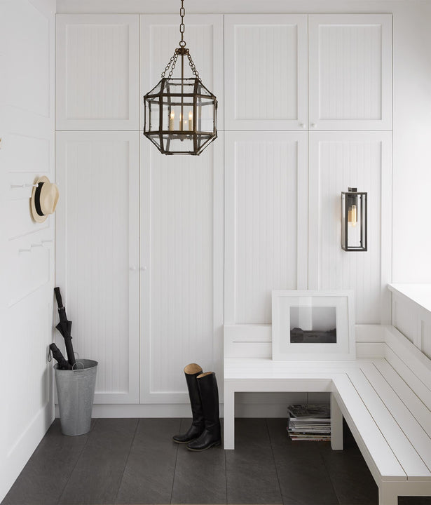 Morris Large Lantern in Antique Zinc with Clear Glass