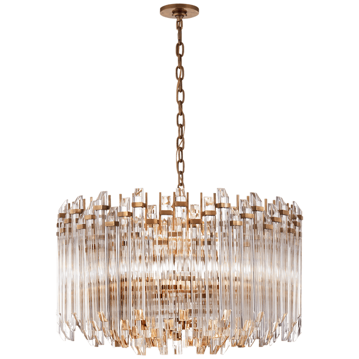 Adele Large Wide Drum Chandelier in Hand-Rubbed Antique Brass with Clear Acrylic