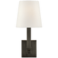 Square Tube Single Sconce in Bronze with Linen Shade