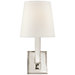 Square Tube Single Sconce in Polished Nickel with Linen Shade