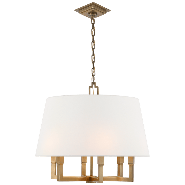 Square Tube Hanging Shade in Hand-Rubbed Antique Brass with Linen Shade