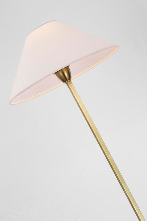 Asher Floor Lamp in Hand-Rubbed Antique Brass and Crystal with Linen Shade
