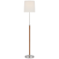 Bryant Wrapped Floor Lamp in Polished Nickel and Natural Leather with Linen Shade