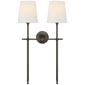 Bryant Large Double Tail Sconce in Bronze with Linen Shades