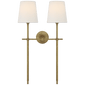 Bryant Large Double Tail Sconce in Hand-Rubbed Antique Brass with Linen Shades