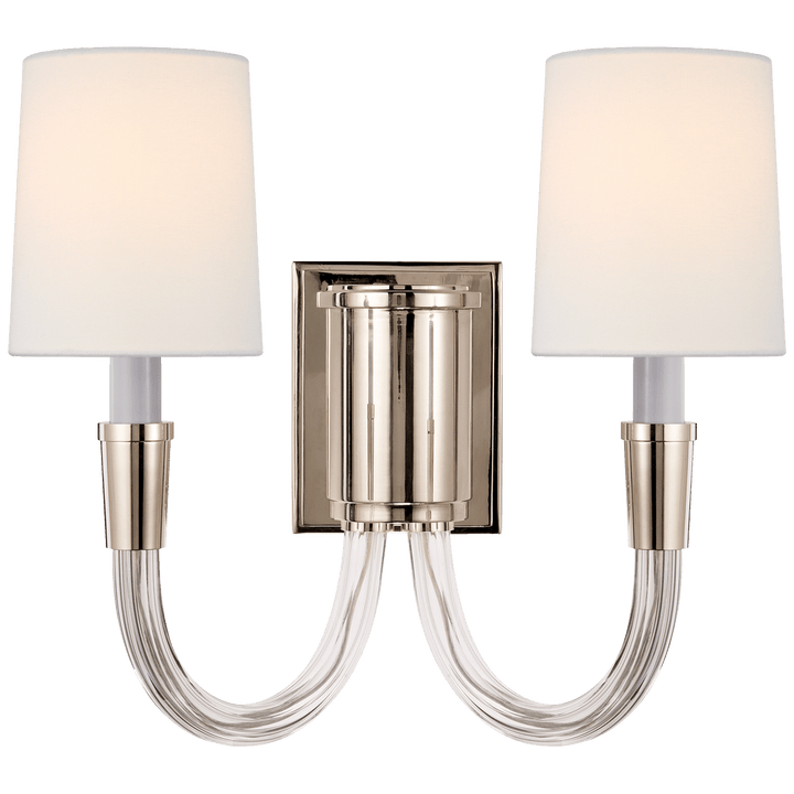 Vivian Double Sconce in Polished Nickel with Linen Shades