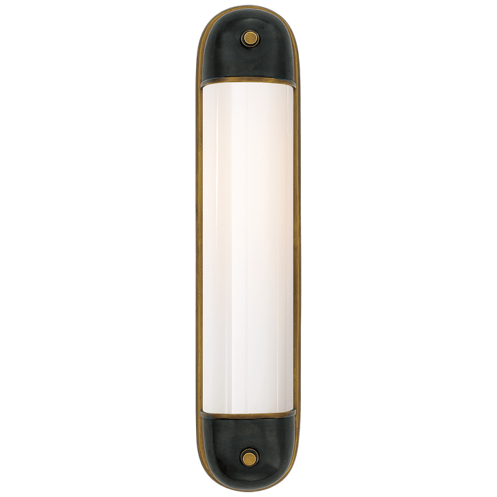 Selecta Long Sconce in Bronze and Hand-Rubbed Antique Brass with White Glass