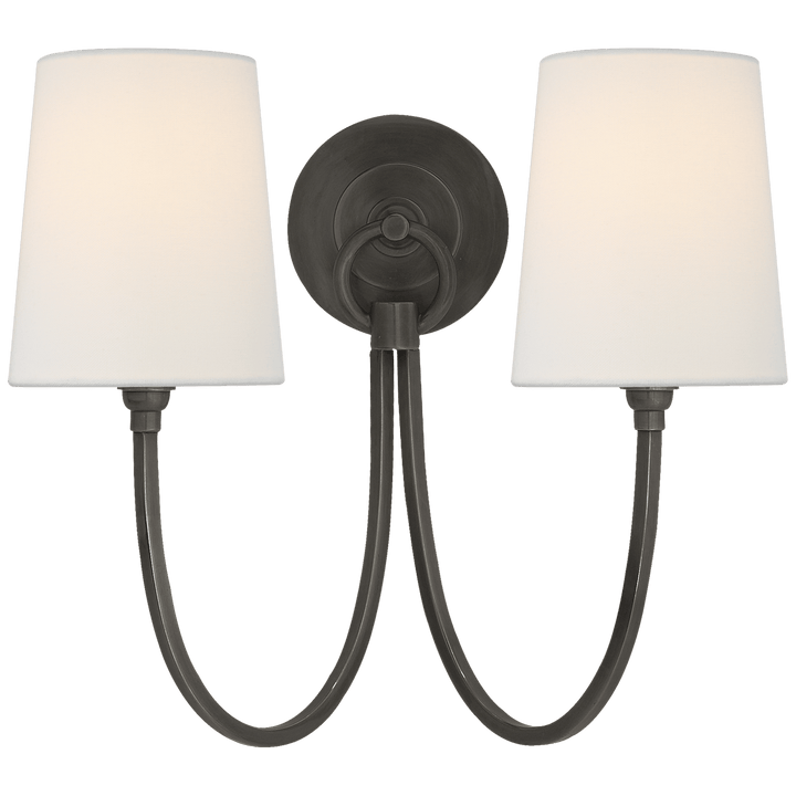 Reed Double Sconce in Bronze with Linen Shades