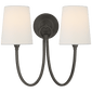 Reed Double Sconce in Bronze with Linen Shades