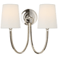 Reed Double Sconce in Polished Nickel with Linen Shades