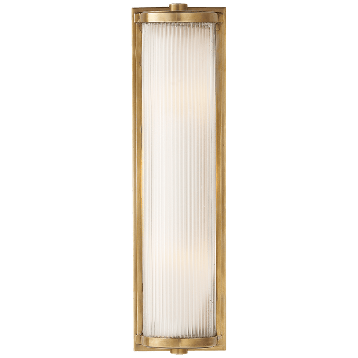 Dresser Long Glass Rod Light in Hand-Rubbed Antique Brass with Frosted Glass Liner