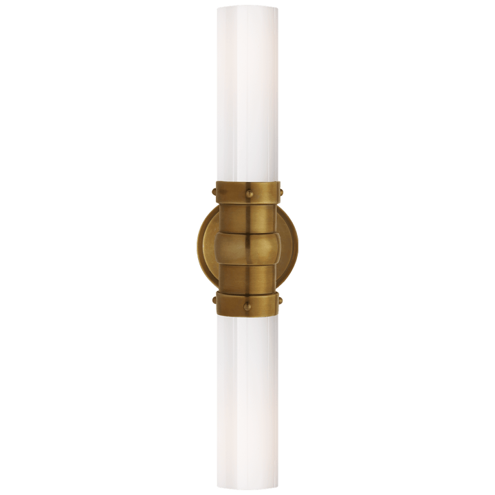 Graydon Double Bath Light in Hand-Rubbed Antique Brass with White Glass
