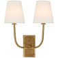 Hulton Double Sconce in Hand-Rubbed Antique Brass with Crystal Backplate with Linen Shades