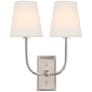 Hulton Double Sconce in Polished Nickel with Crystal Backplate with Linen Shades