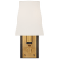 Watson Small Sconce in Bronze and Hand-Rubbed Antique Brass with Linen Shade