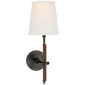 Bryant Wrapped Sconce in Bronze and Saddle Leather with Linen Shade