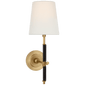 Bryant Wrapped Sconce in Hand-Rubbed Antique Brass and Chocolate Leather with Linen Shade