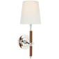Bryant Wrapped Sconce in Polished Nickel and Natural Leather with Linen Shade