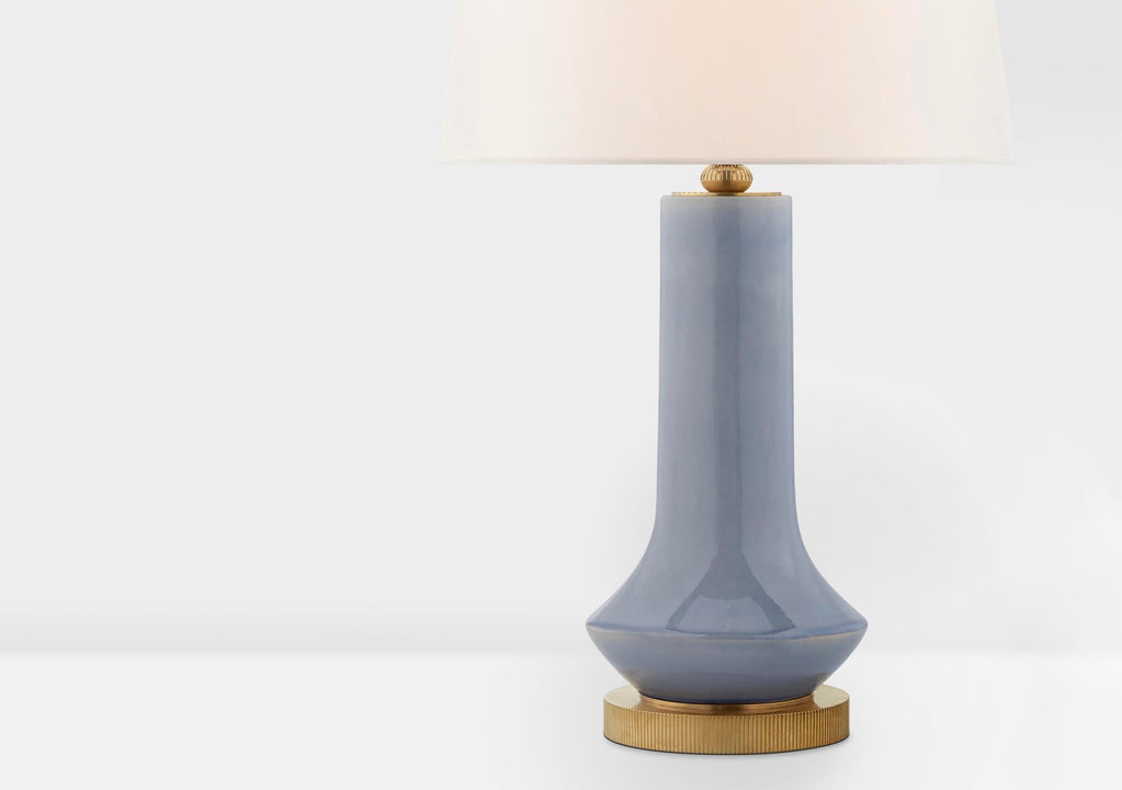 Luisa Large Table Lamp in Polar Blue Crackle with Linen Shade