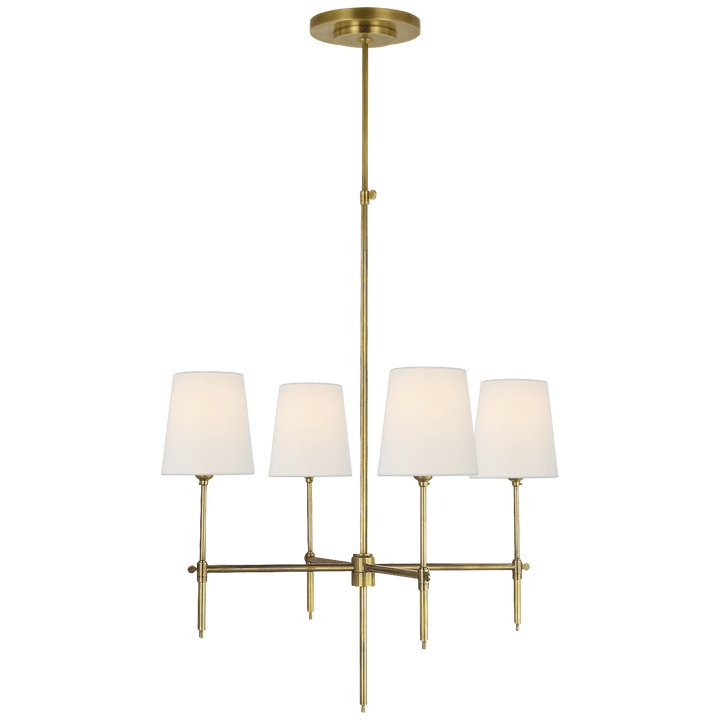 Bryant Small Chandelier in Hand-Rubbed Antique Brass with Linen Shades