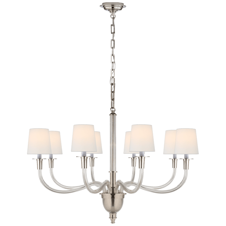 Vivian Large One-Tier Chandelier in Polished Nickel with Linen Shades