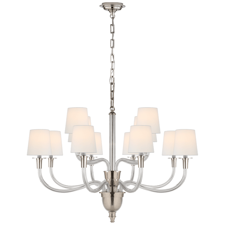 Vivian Large Two-Tier Chandelier in Polished Nickel with Linen Shades