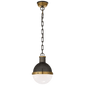 Hicks Small Pendant in Bronze and Hand-Rubbed Antique Brass with White Glass