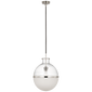 Maxey 14" Globe Pendant in Polished Nickel with Clear Glass and White Glass