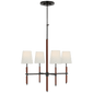 Bryant Small Wrapped Chandelier in Bronze and Saddle Leather with Linen Shades