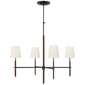 Bryant Large Wrapped Chandelier in Bronze and Saddle Leather with Linen Shades