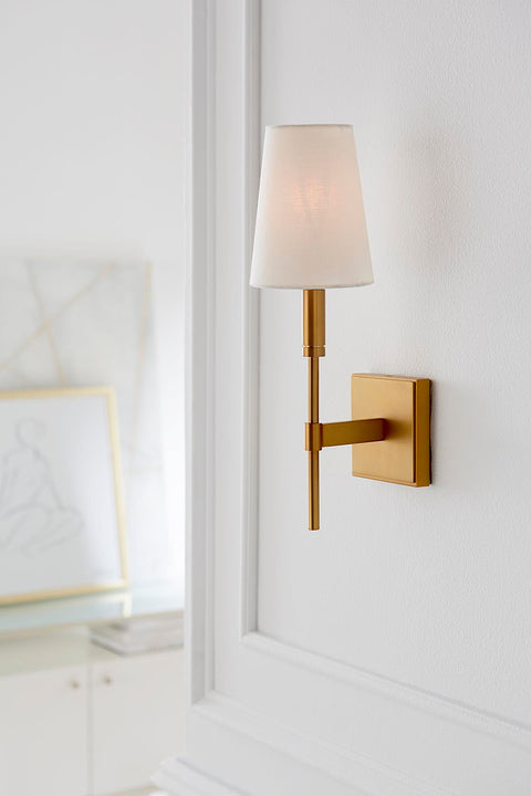 Beckham Classic Sconce in Burnished Brass with Linen Shade