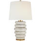 Phoebe Cordless Stacked Table Lamp - Antique White Ceramic / Linen