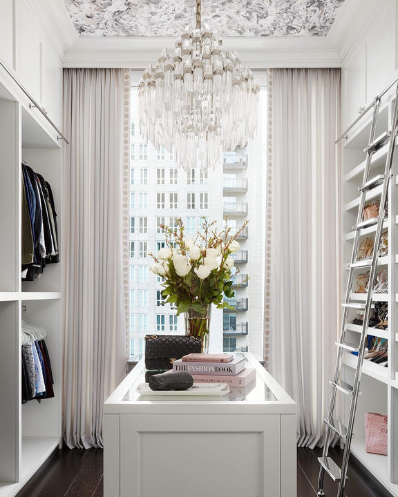 Adele Four Tier Waterfall Chandelier, a premium Chandelier light by Visual Comfort & Co. Close - up image of its design.