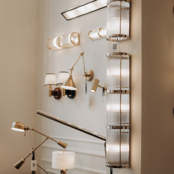 Allen Large Linear Sconce, a premium Bath light by Visual Comfort & Co. Close - up image of its design.