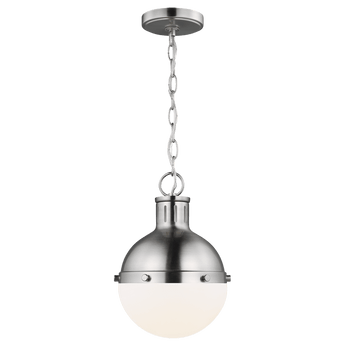 Hanks One Light Mini Pendant in Brushed Nickel with White Glass