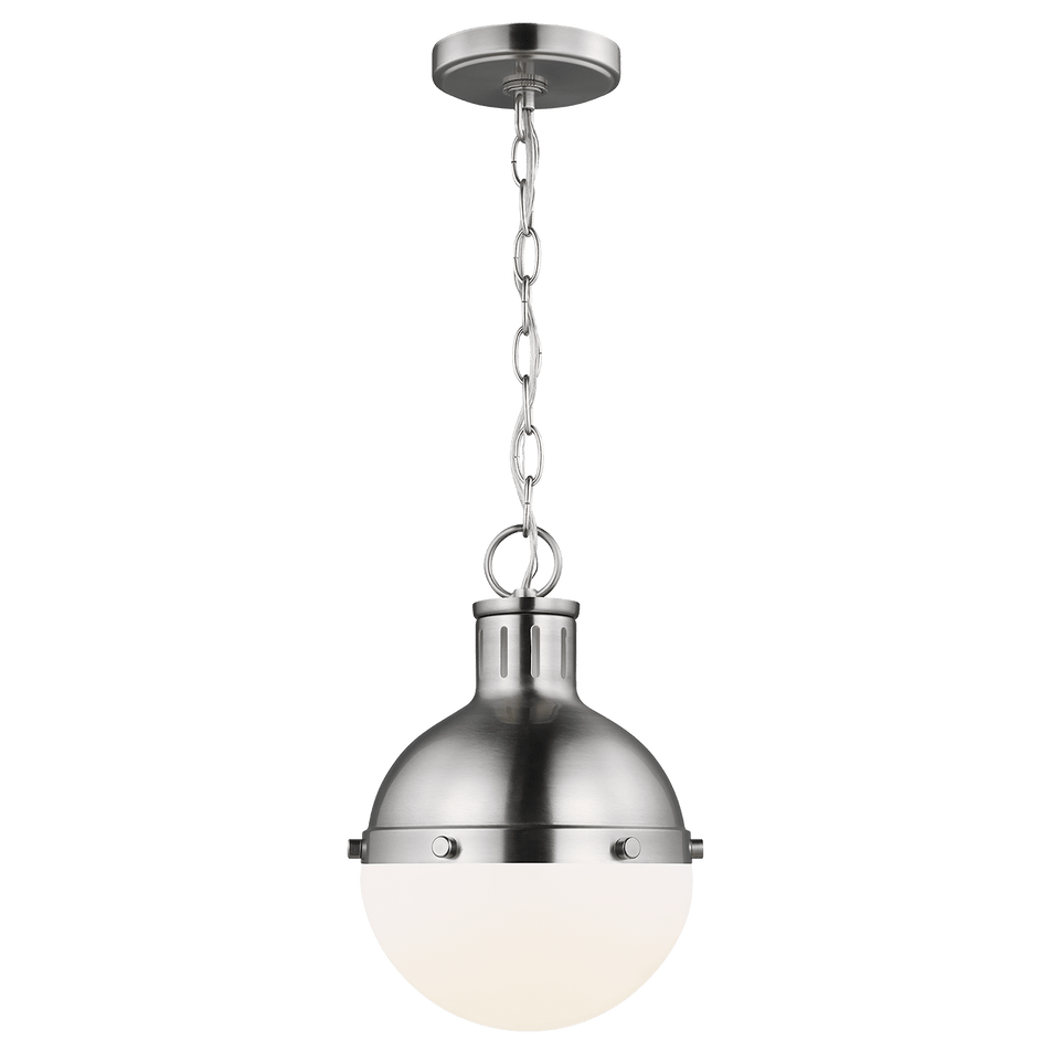 Hanks One Light Mini Pendant in Brushed Nickel with White Glass