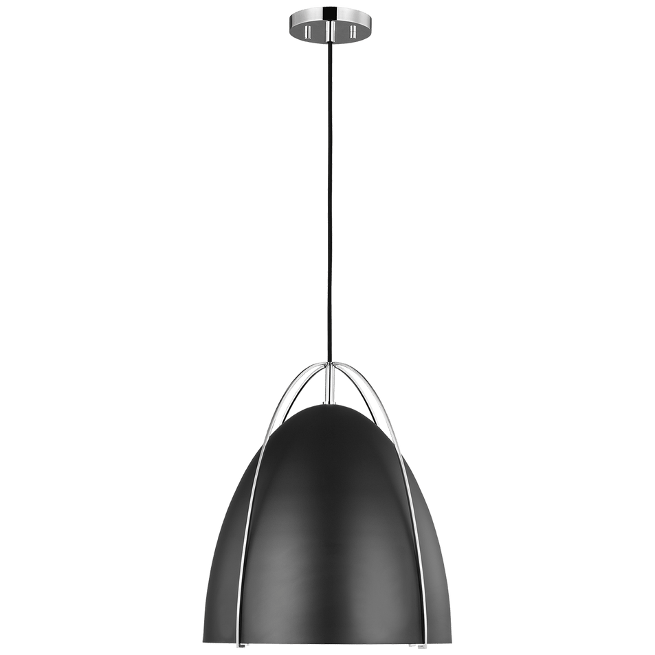 Norman One Light Pendant in Chrome with Matte Black