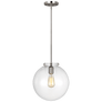 Kate One Light Sphere Pendant in Brushed Nickel with Clear Glass