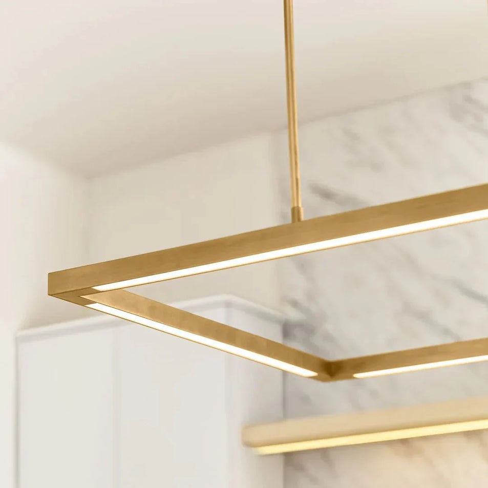 Stagger Halo 84 Linear Suspension, a premium Linear light by Visual Comfort & Co. Close - up image of its design.