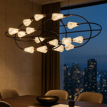 Volano Linear Chandelier, a premium Linear light by Icon Home. Close - up image of its design.