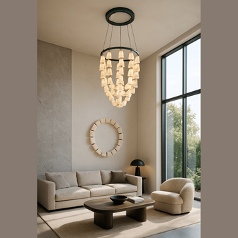 Volano Chandelier, a premium light by Icon Home. Close - up image of its design.