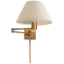 Classic Swing Arm Wall Lamp in Hand-Rubbed Antique Brass with Linen Shade