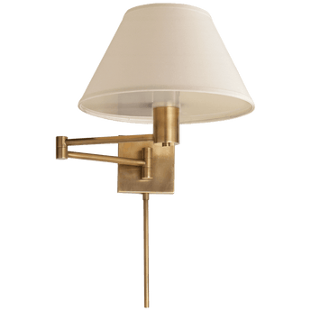 Classic Swing Arm Wall Lamp in Hand-Rubbed Antique Brass with Linen Shade