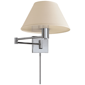 Classic Swing Arm Wall Lamp in Polished Nickel with Linen Shade