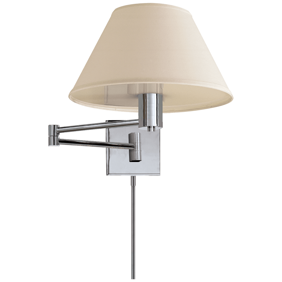 Classic Swing Arm Wall Lamp in Polished Nickel with Linen Shade