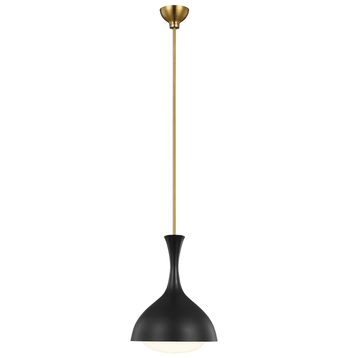 Lucerne One Light Small Pendant in Midnight Black and Burnished Brass with White Glass